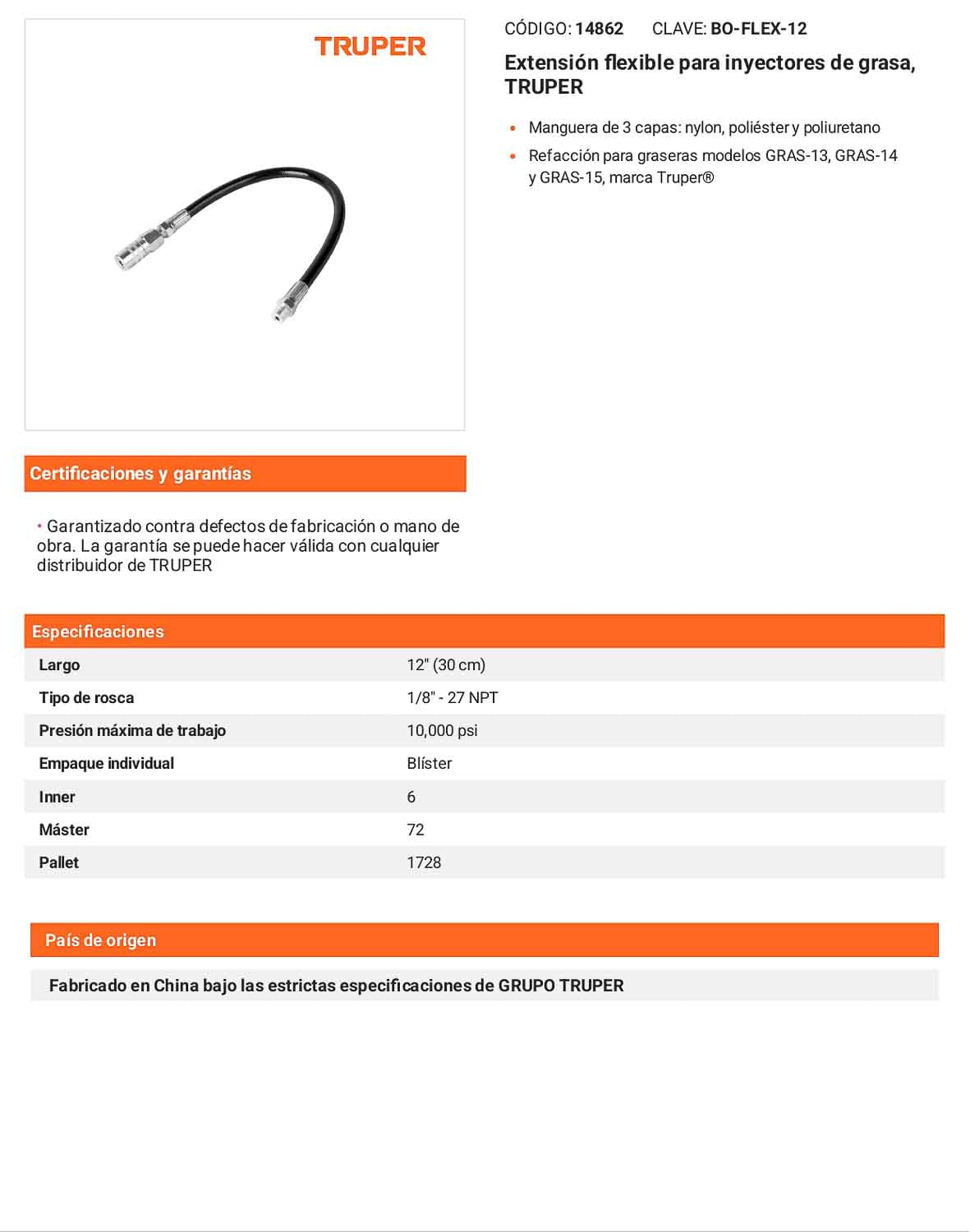 Extensión flexible para inyectora de grasa