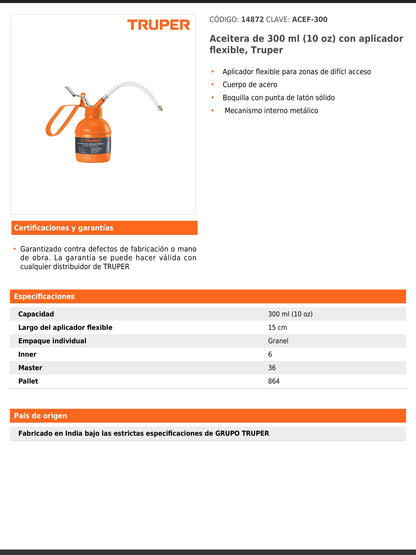 Aceitera de 300 ml con aplicador flexible