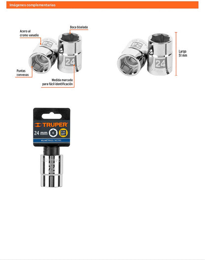 Dado 24 mm 6p cuadro 3/4pulg