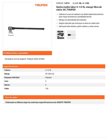 Hacha media labor 4-1/2 lb mango fibra