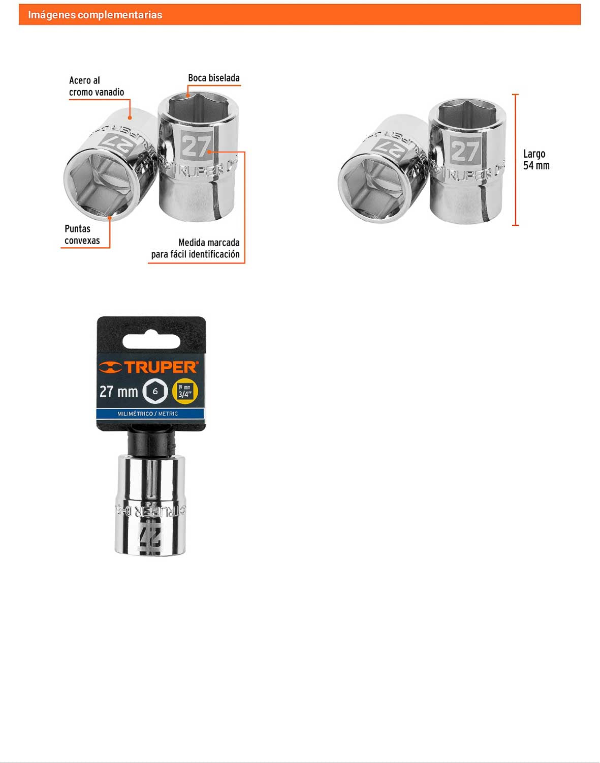Dado 27 mm 6p cuadro 3/4pulg