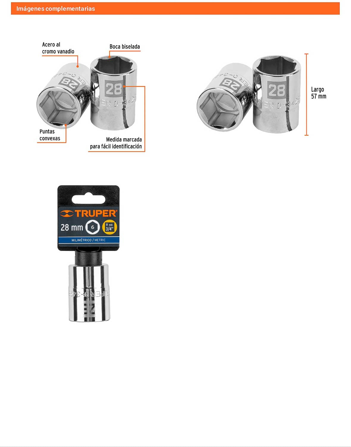 Dado 28 mm 6p cuadro 3/4pulg