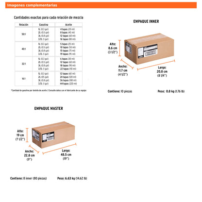 Aceite sintético para motor de 2 tiempos de 60 ml con estabilizador y tapa dosificadora