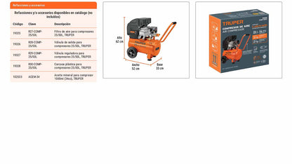 Compresor lubricado 25 L horizontal 3 HP