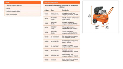 Compresor lubricado 50 L horizontal 3-1/2 HP