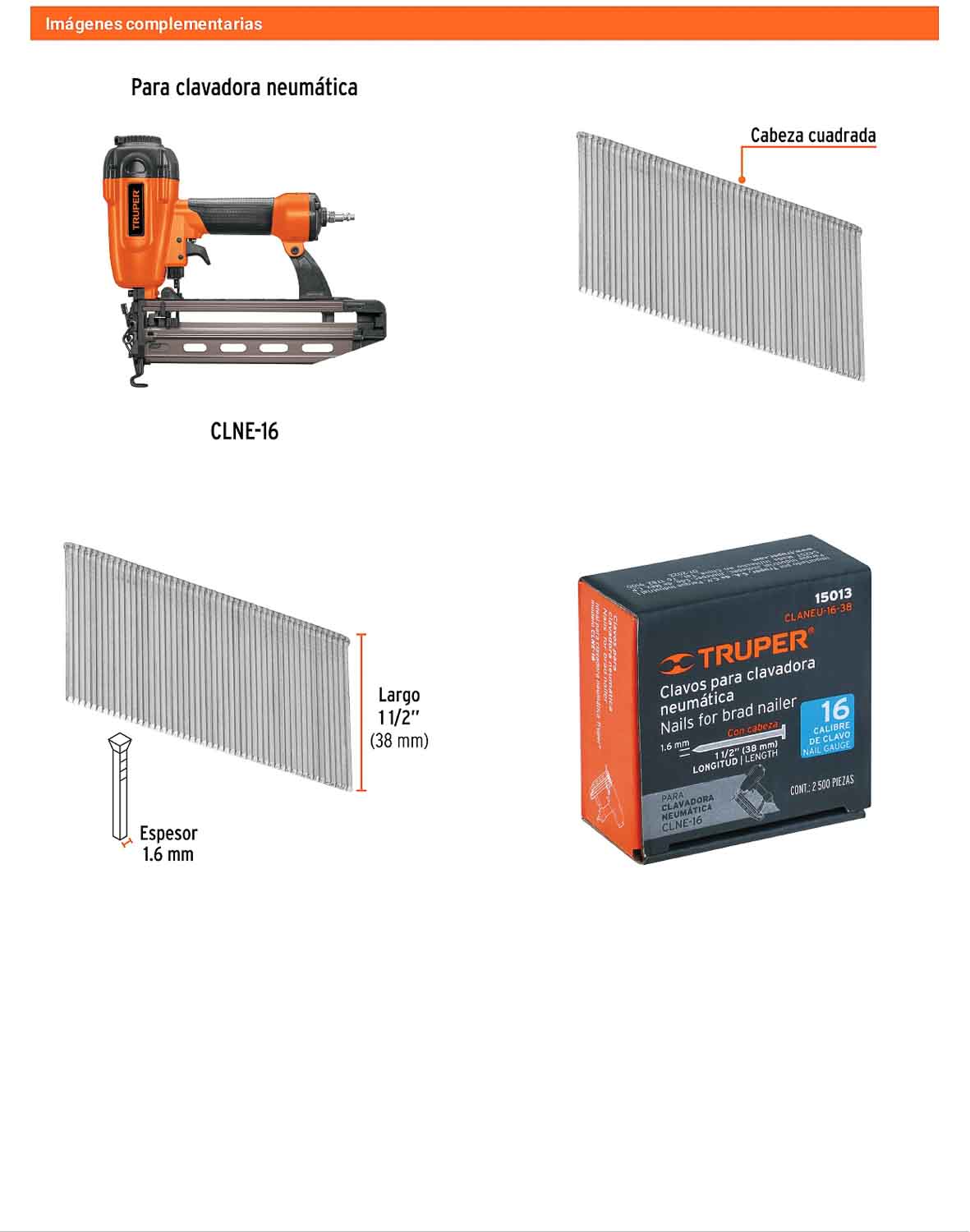 Caja 2500 clavos calibre 16 38 mm
