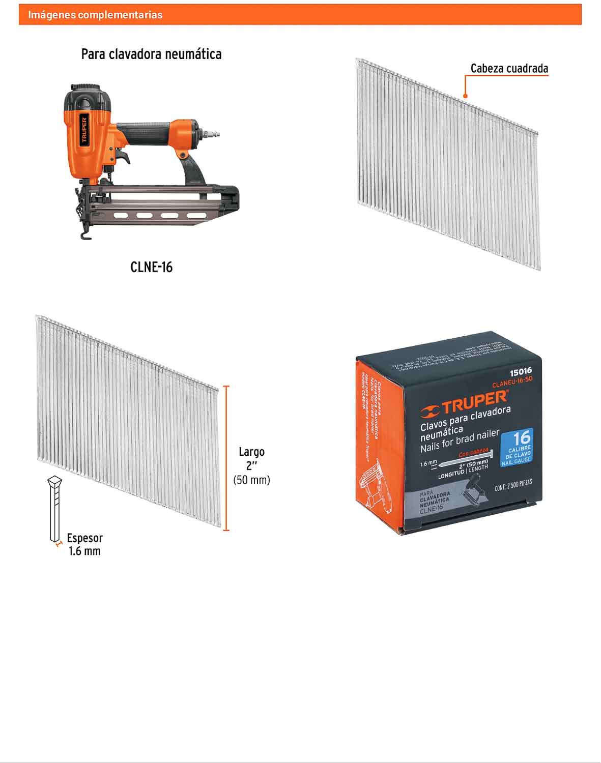 Caja 2500 clavos calibre 16 50 mm