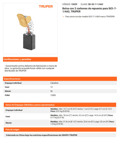 Ficha tecnica - 2 carbones para SICI-7-1/4A3 - SKU 15029