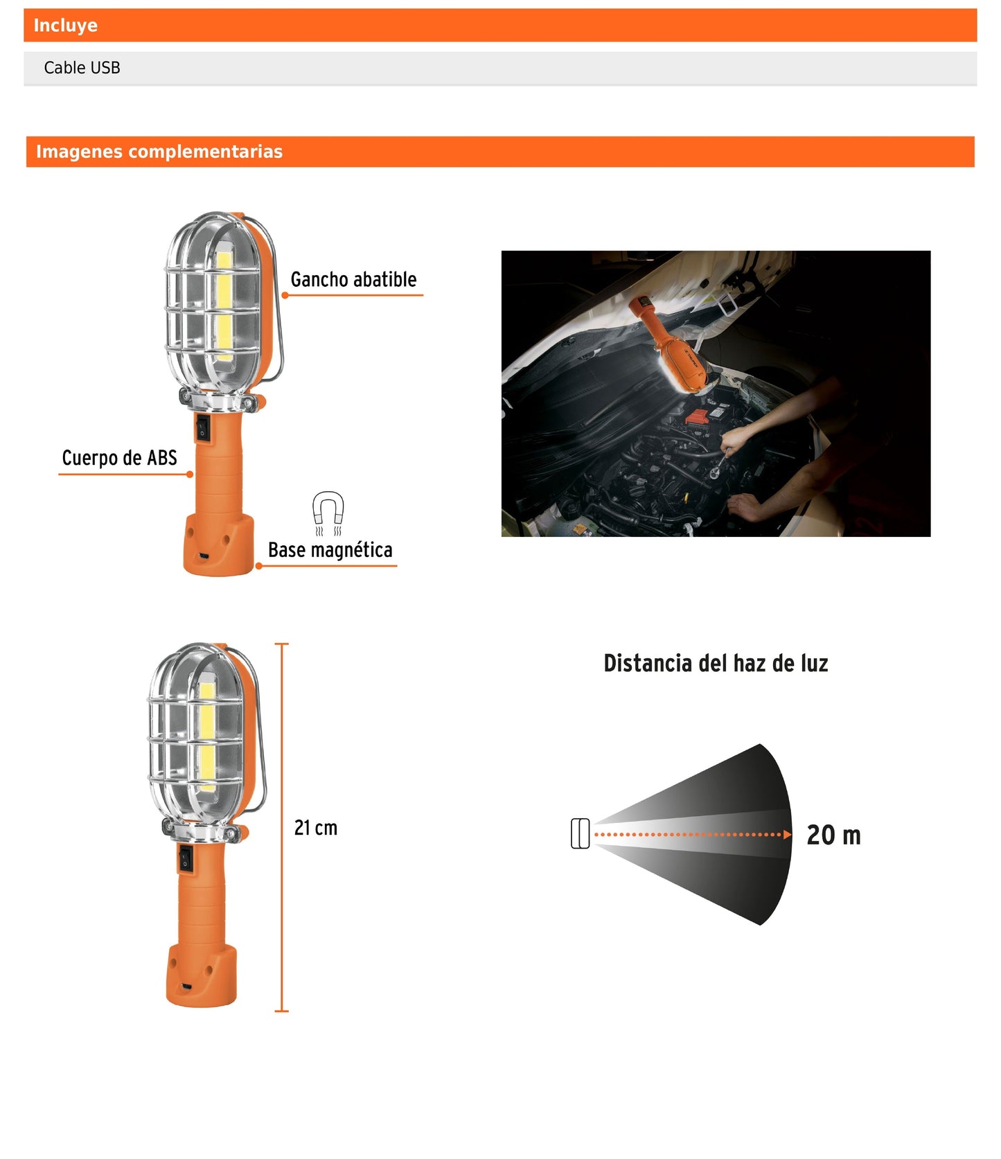 Lámpara LED 280 lm de Taller Recargable
