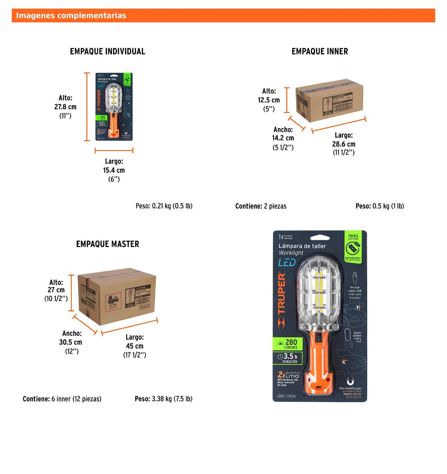 Lámpara LED 280 lm de Taller Recargable