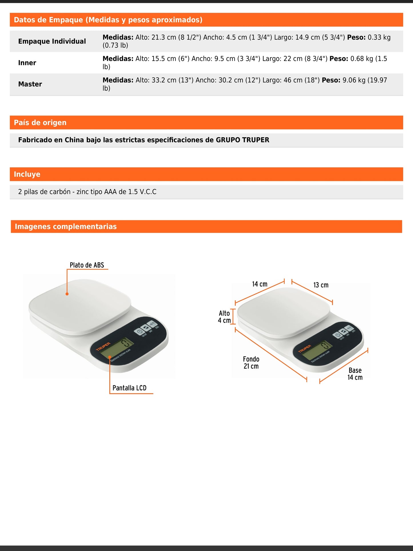 Báscula digital para cocina de 5 kg con plato de ABS