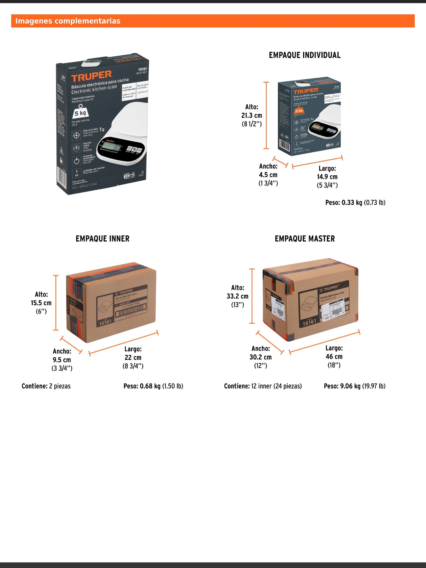 Báscula digital para cocina de 5 kg con plato de ABS