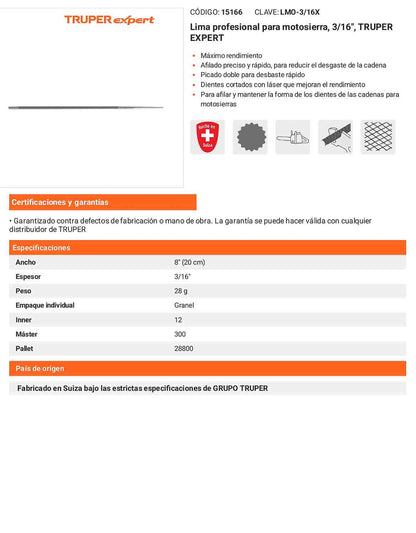 Lima Profesional para Motosierra 3/16 pulg