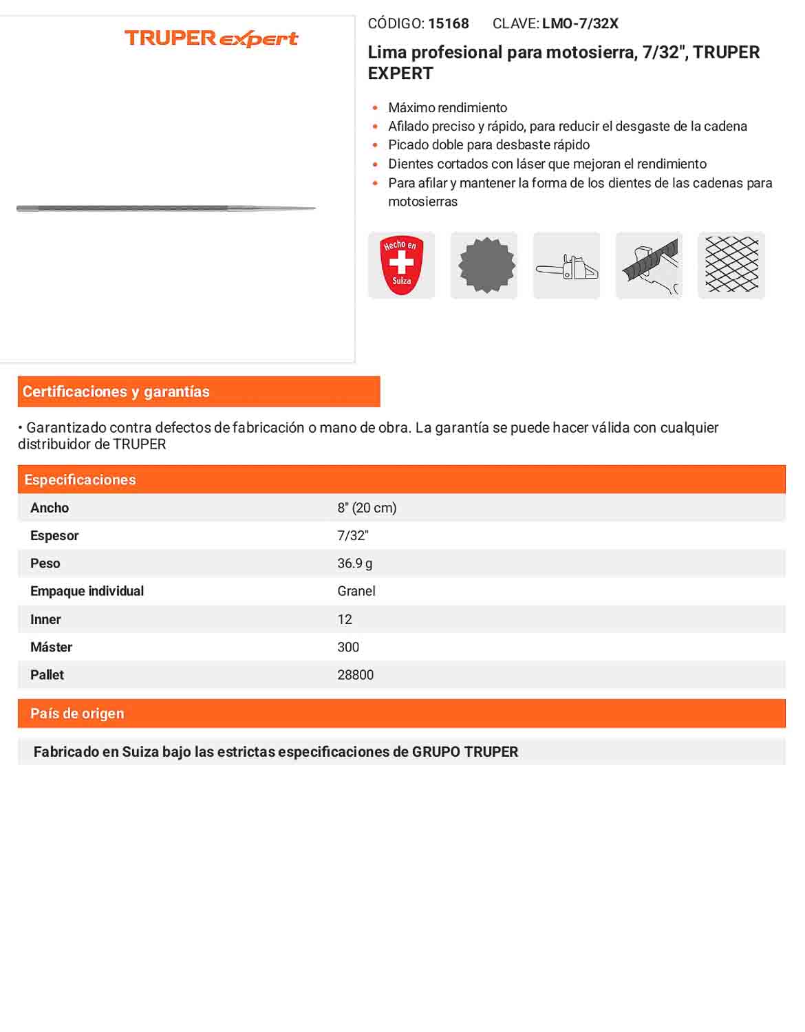 Lima Profesional para Motosierra 7/32 pulg
