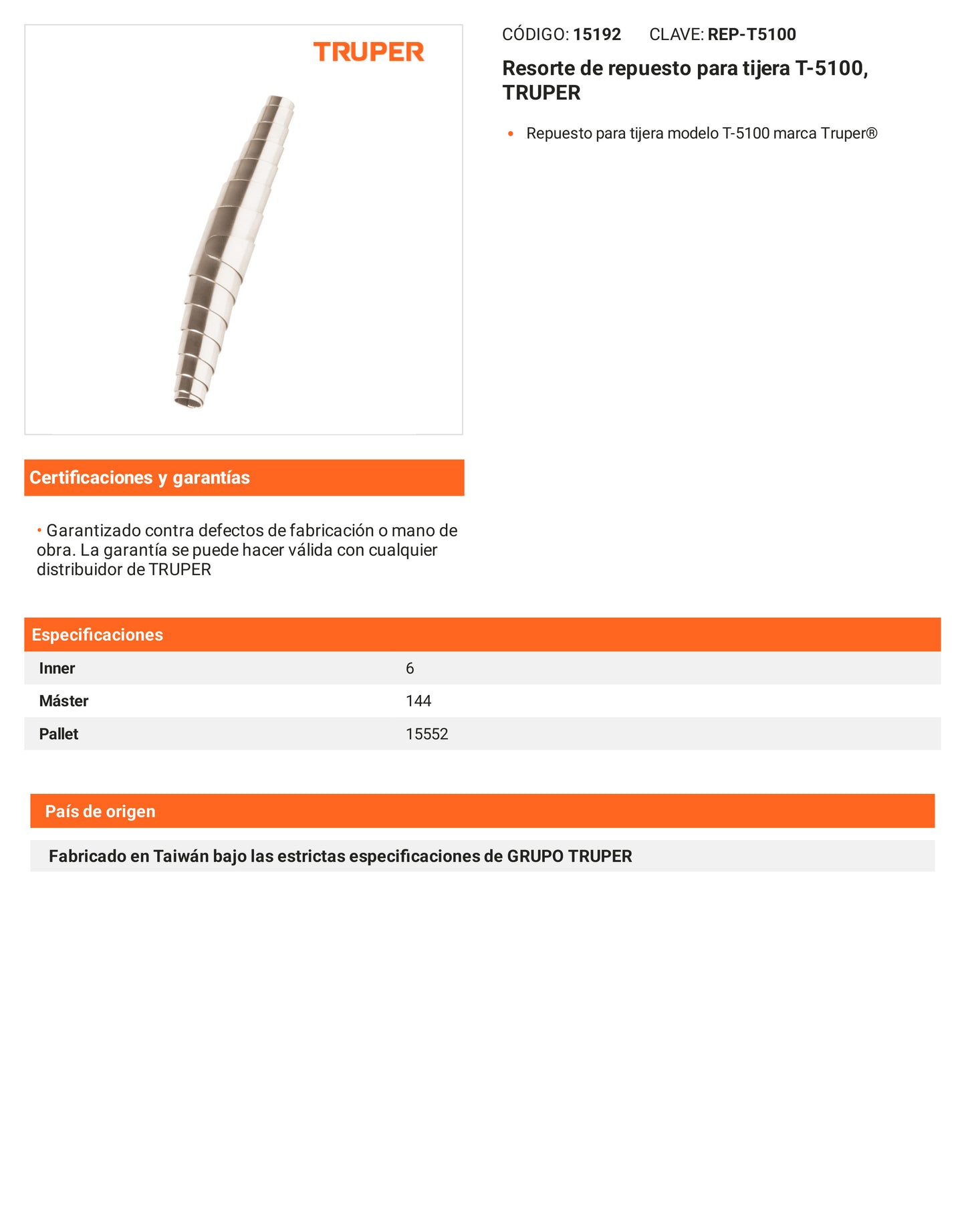 Ficha tecnica - Resorte para tijera T-5100 - SKU 15192