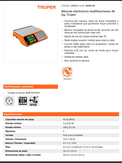 Báscula electrónica multifunciones de 40 kg