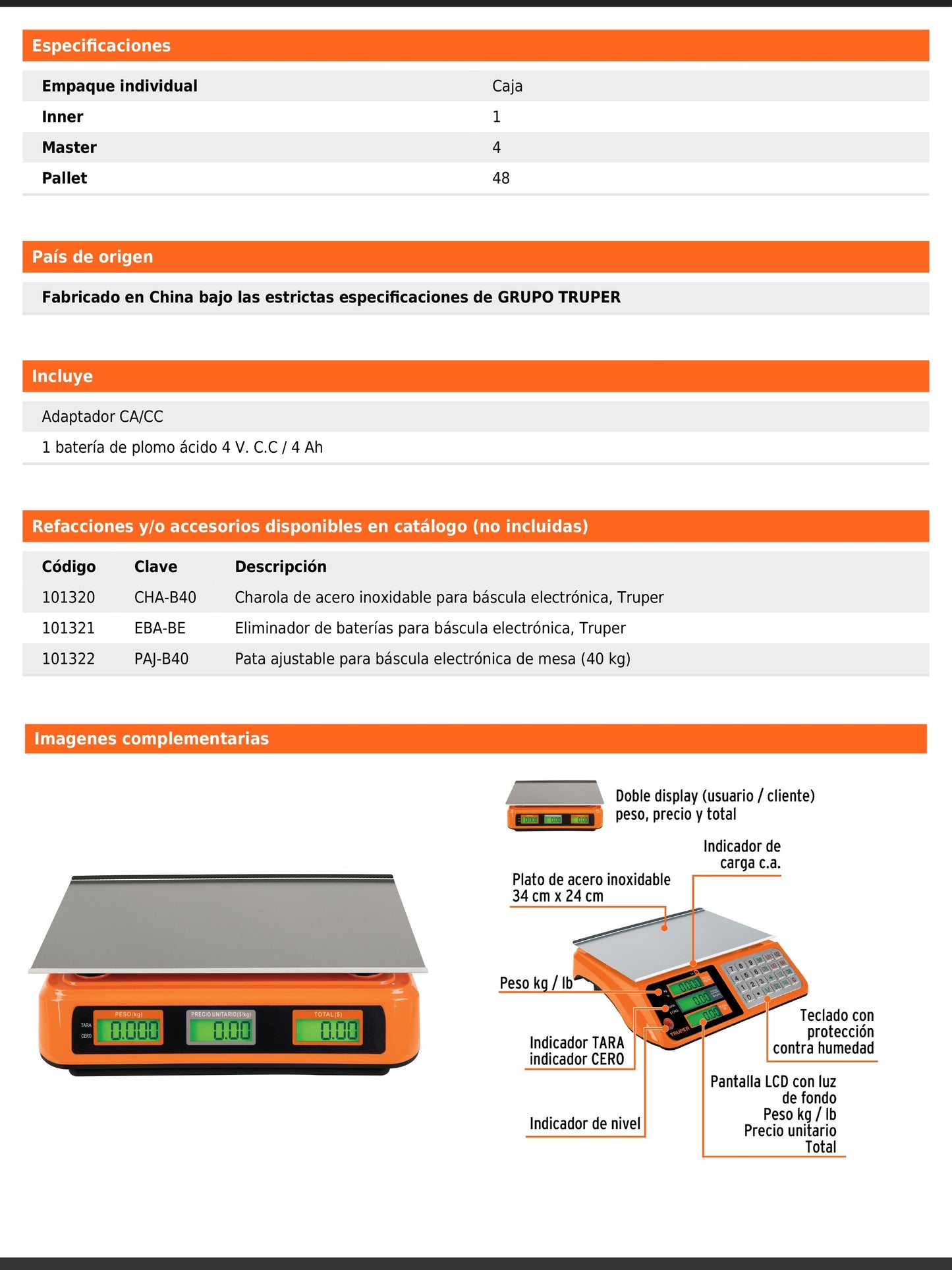Báscula electrónica multifunciones de 40 kg