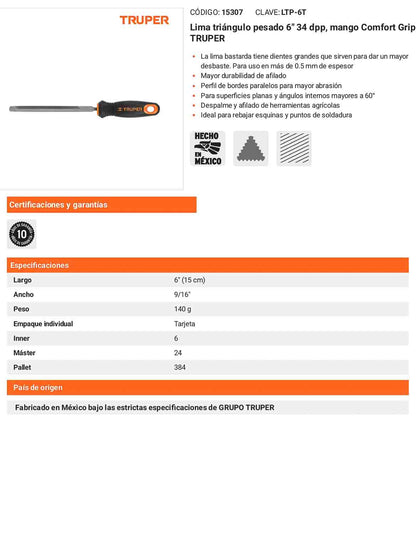 Lima Triángulo Pesado 6 pulg 34 dpp Comfort