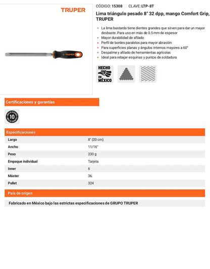 Lima Triángulo Pesado 8 pulg 32 dpp Comfort