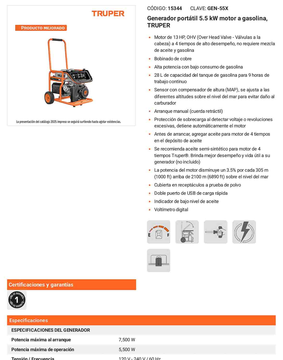 Generador portátil 5.5 kW a gasolina