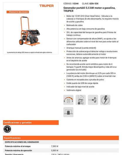 Generador portátil 5.5 kW a gasolina