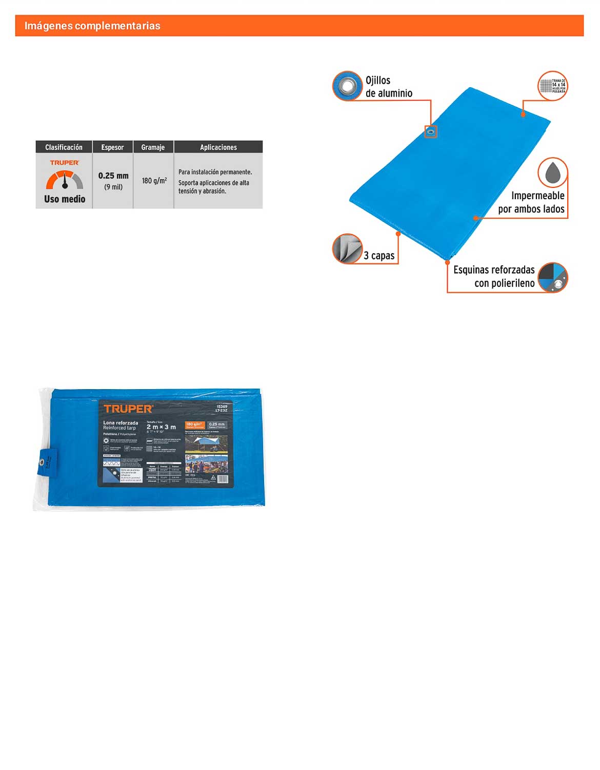 Lona Polietileno Reforzada 2x3 m Azul 180g