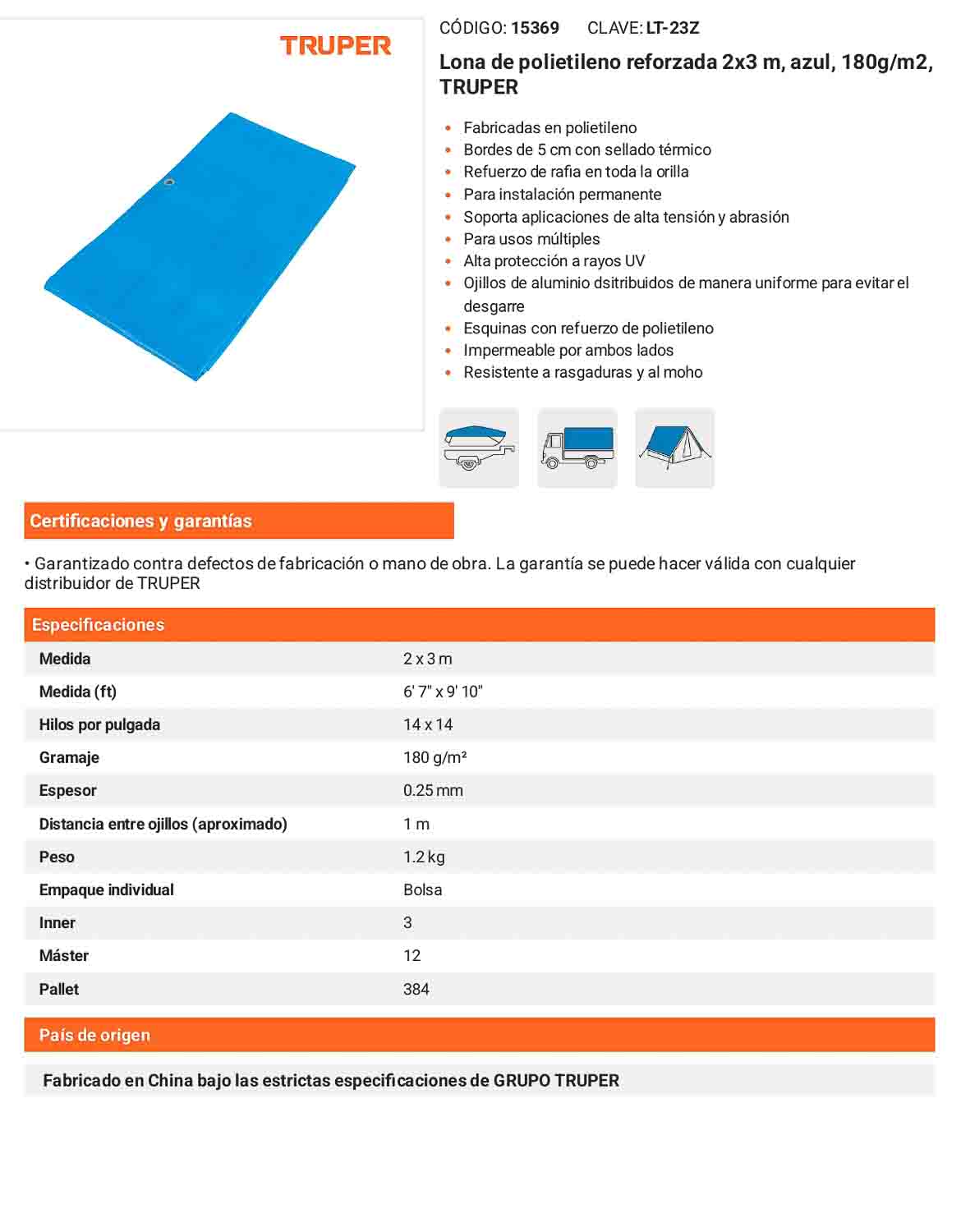 Lona Polietileno Reforzada 2x3 m Azul 180g