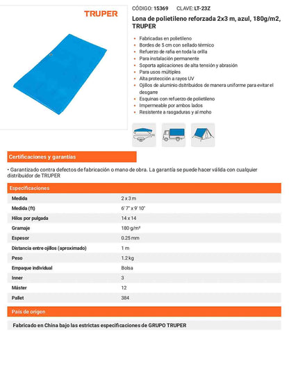 Lona Polietileno Reforzada 2x3 m Azul 180g