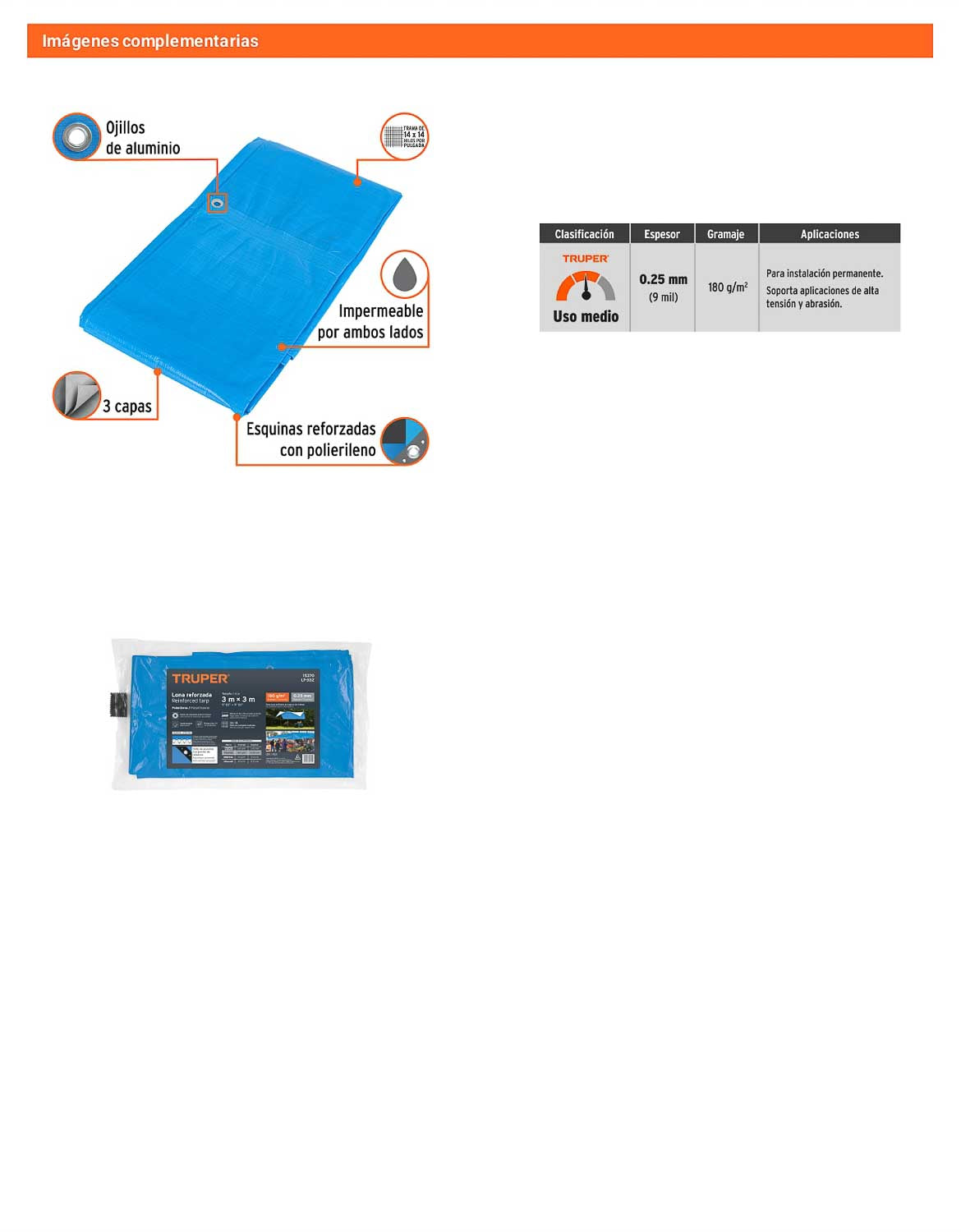 Lona Polietileno Reforzada 3x3 m Azul 180g