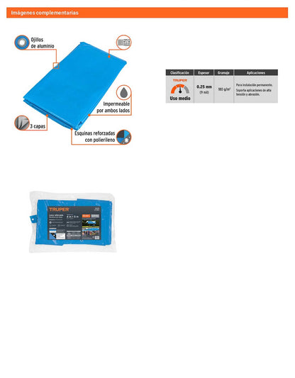 Lona Polietileno Reforzada 4x5 m Azul 180g