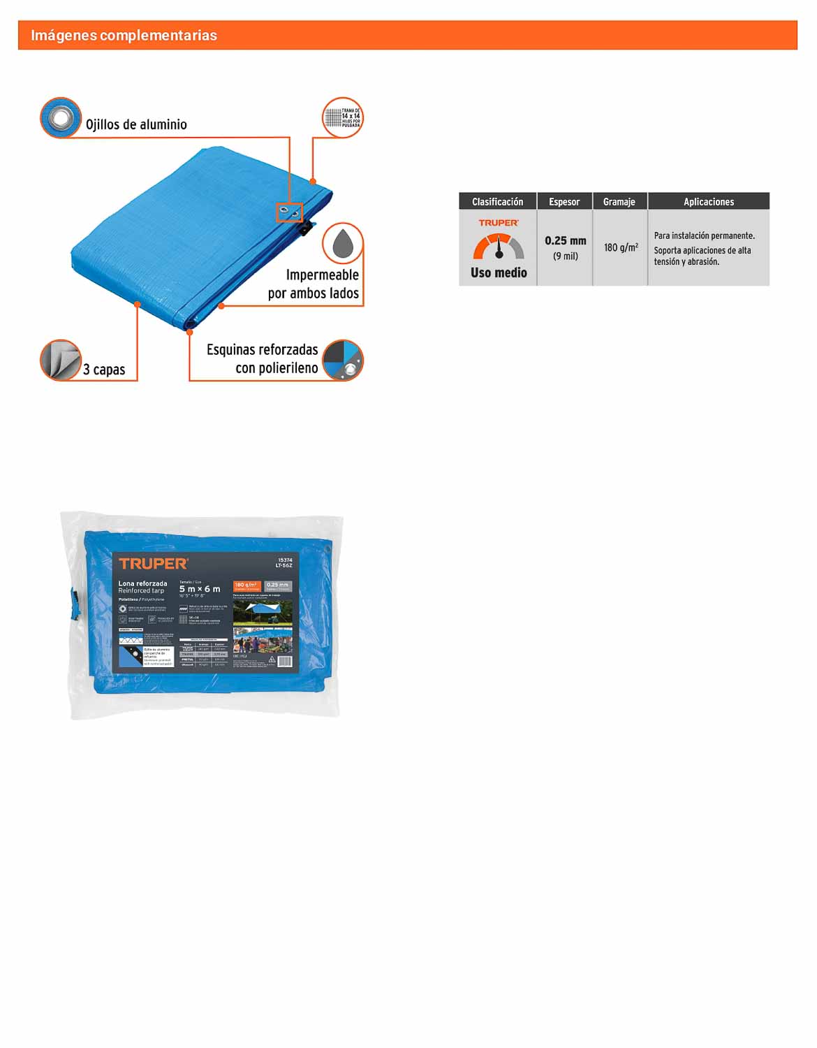 Lona Polietileno Reforzada 5x6 m Azul 180g