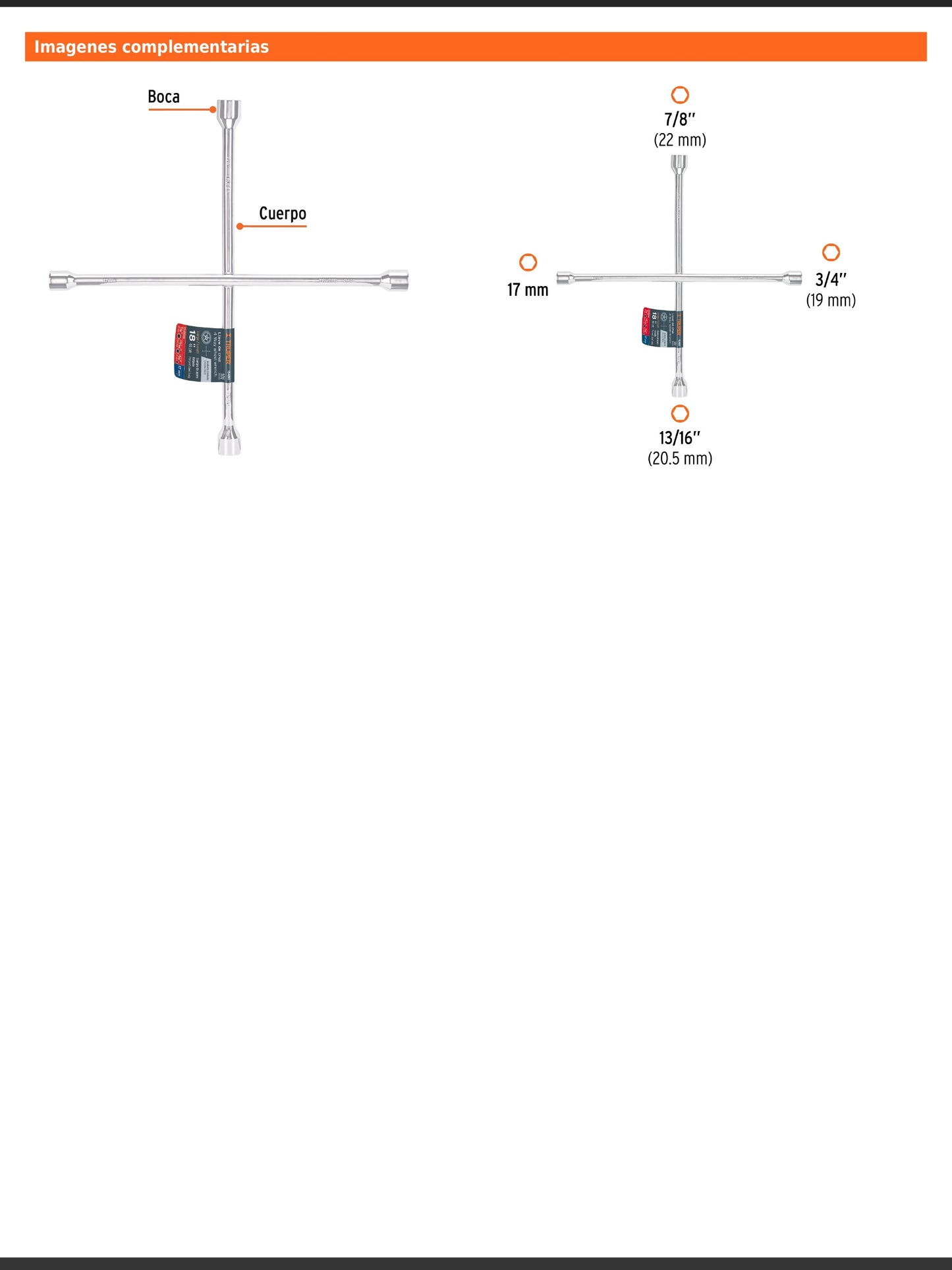 Llave de cruz de 45 cm pulida y cromada
