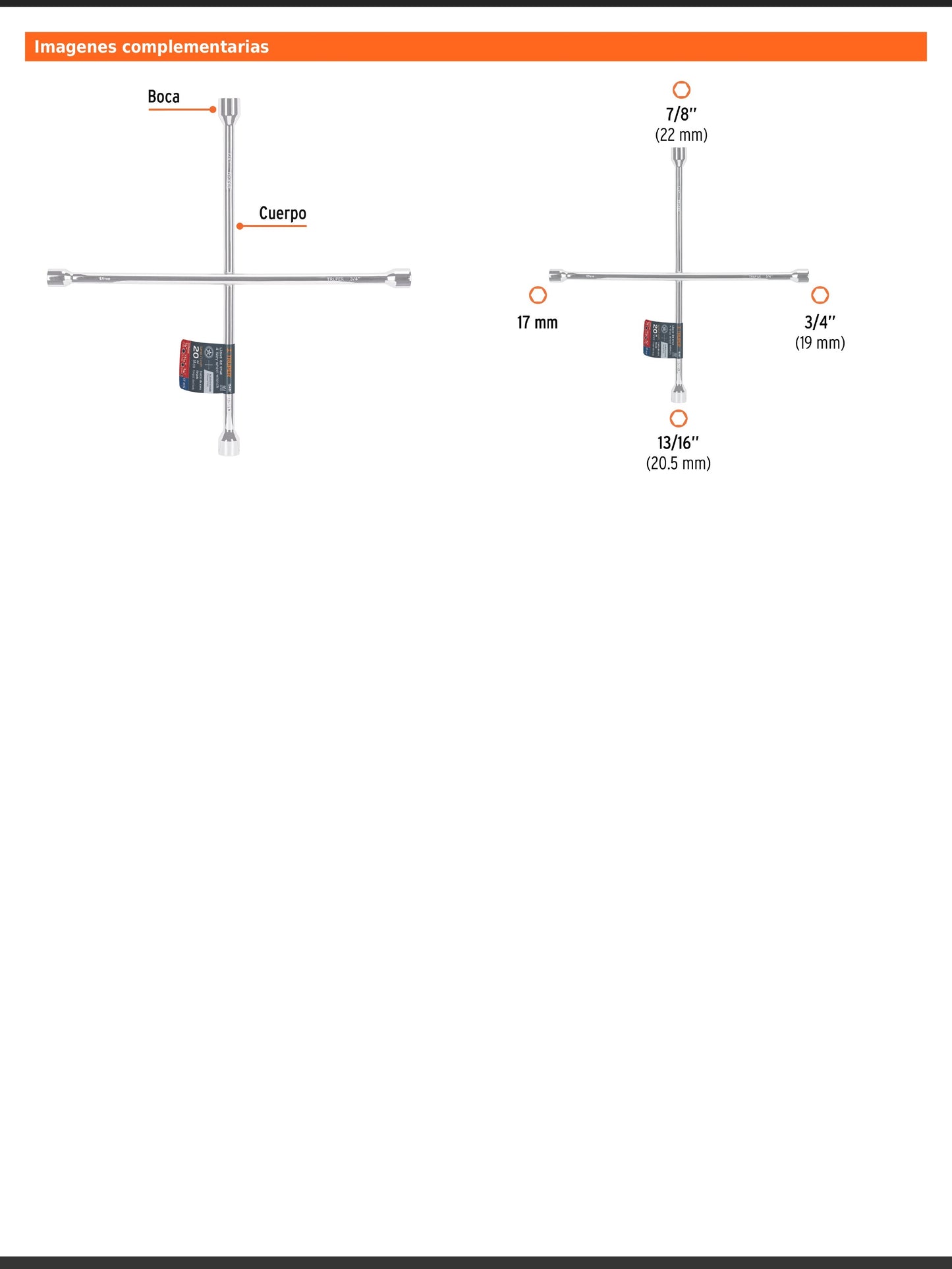 Llave de cruz de 50 cm pulida y cromada