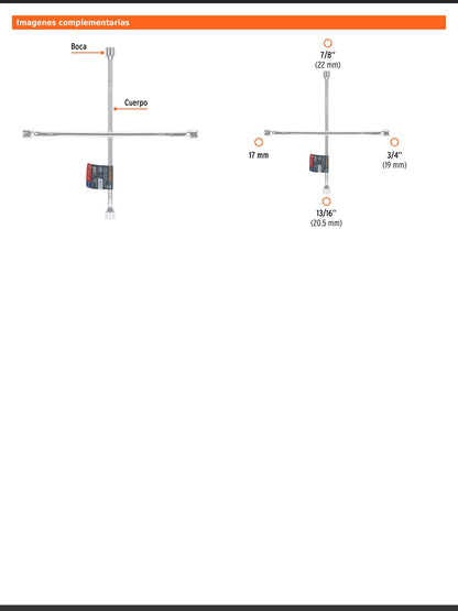 Llave de cruz de 50 cm pulida y cromada