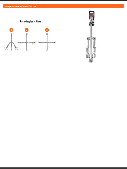 Llave de cruz de 35 cm plegable pulida y cromada