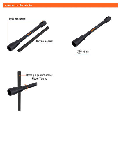 Llave de artilleria 33 mm con boca hexagonal