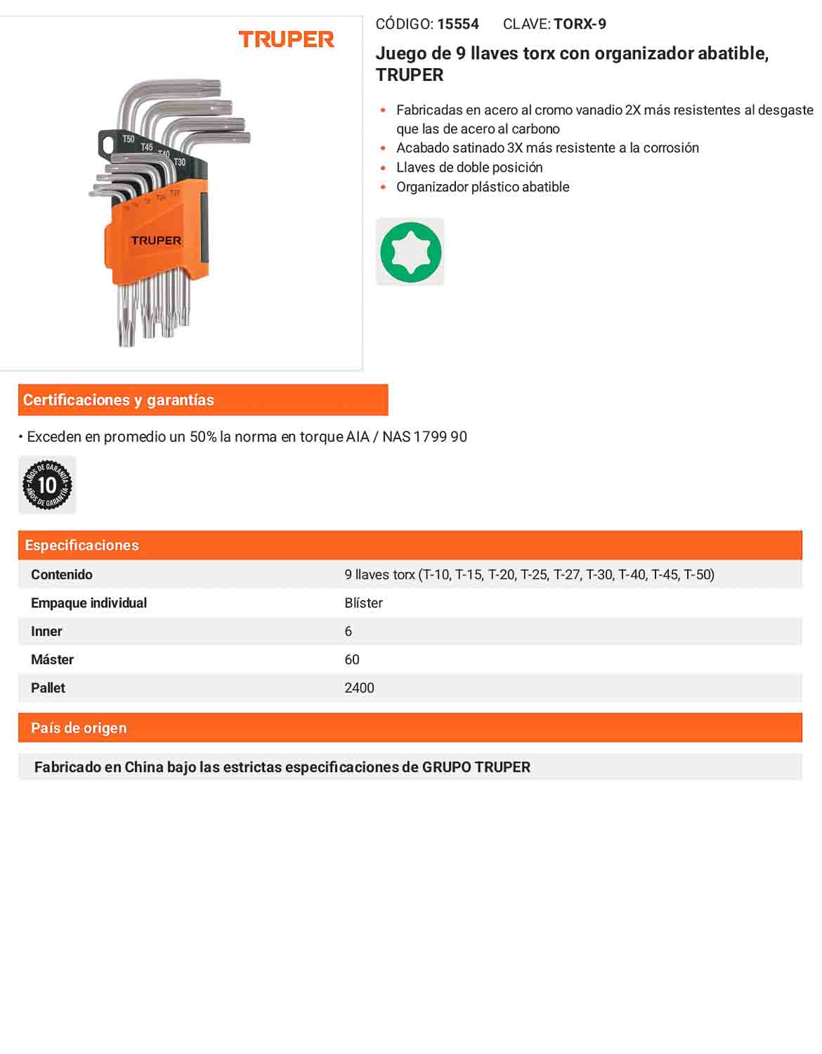Juego 9 Llaves Torx con Organizador Abatible