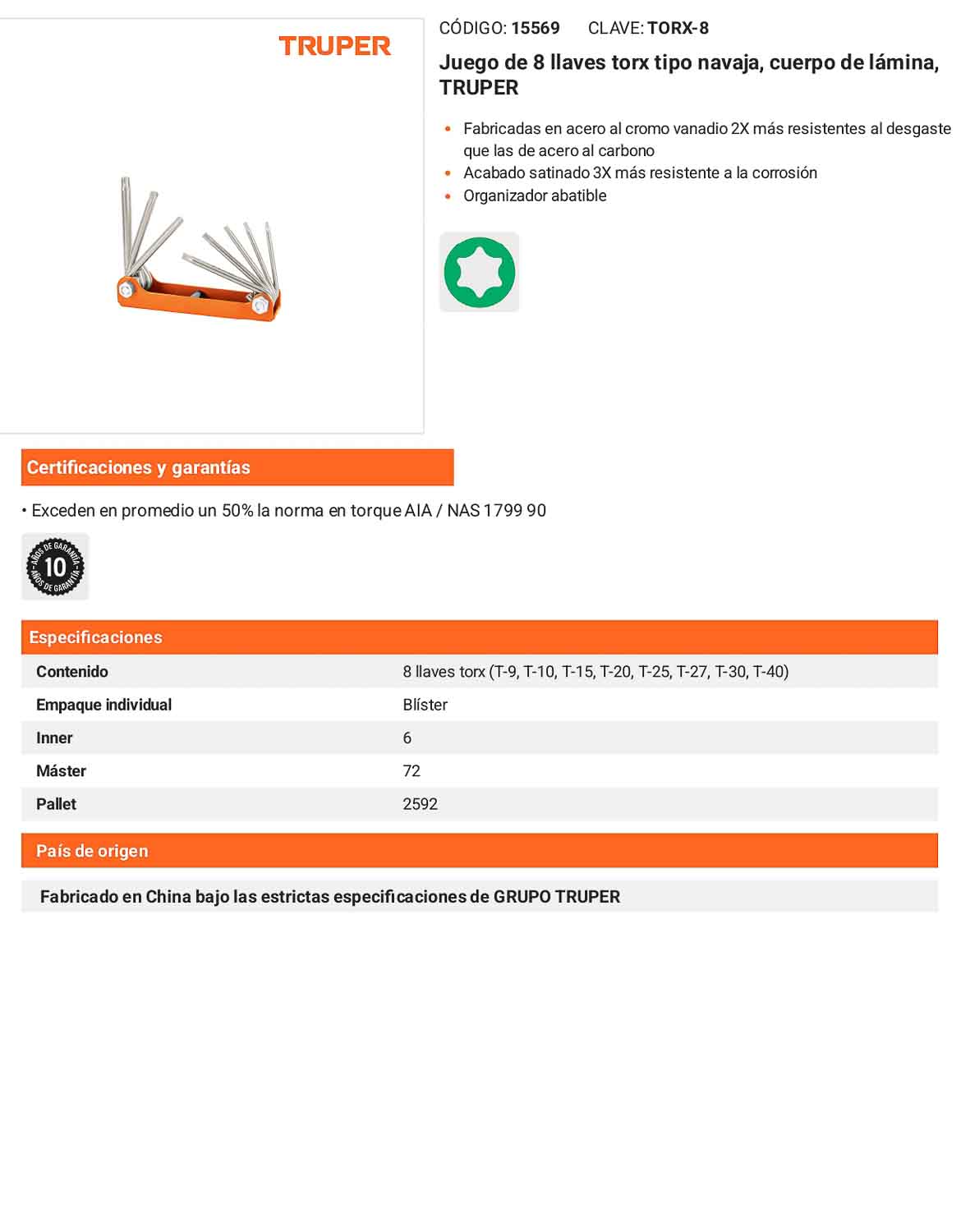 Juego 8 Llaves Torx Tipo Navaja Lámina