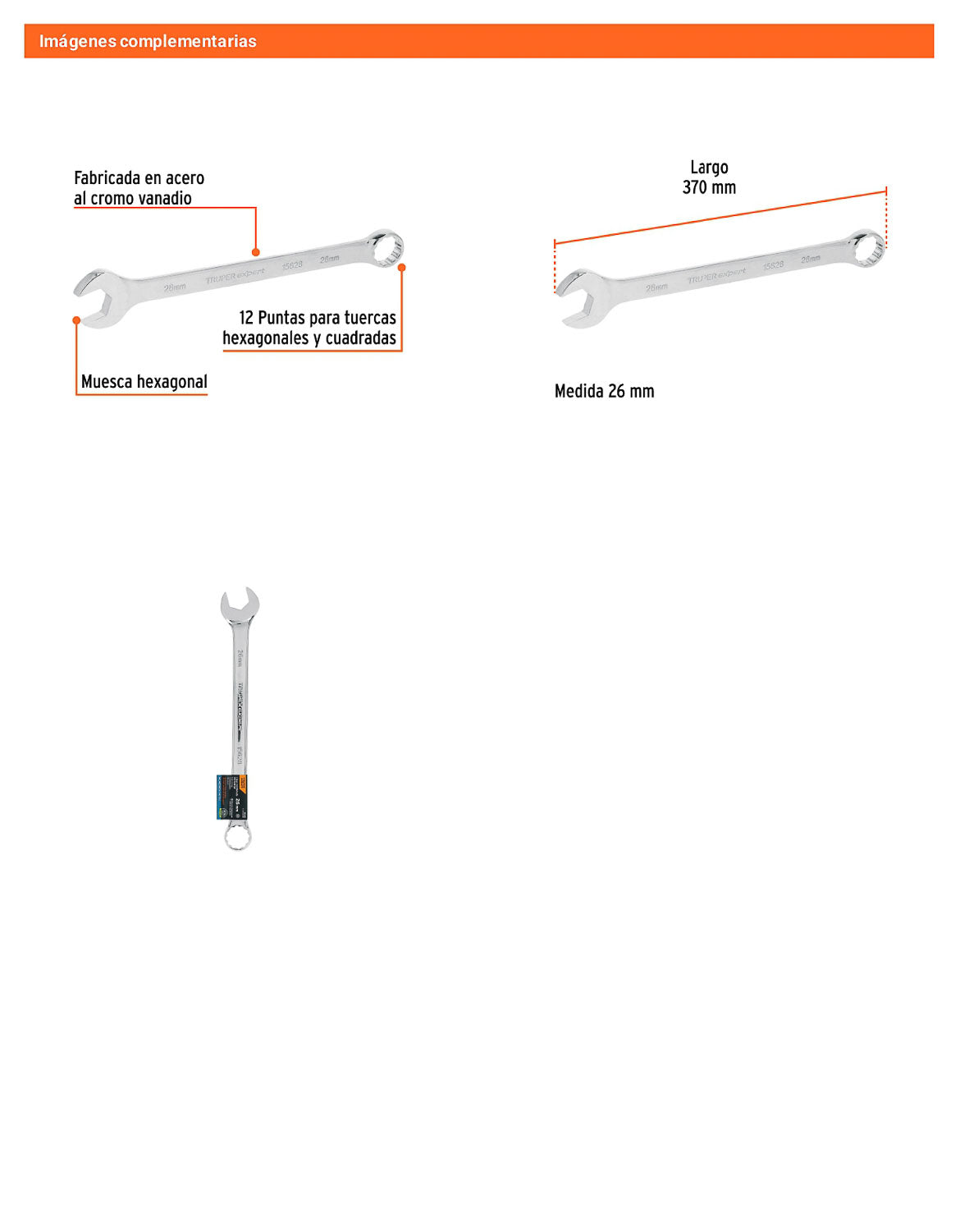 Llave combinada extralarga 26 mm con muesca hexagonal
