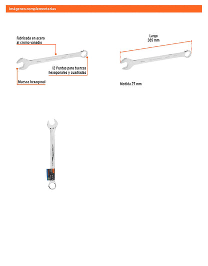 Llave combinada extralarga 27 mm con muesca hexagonal