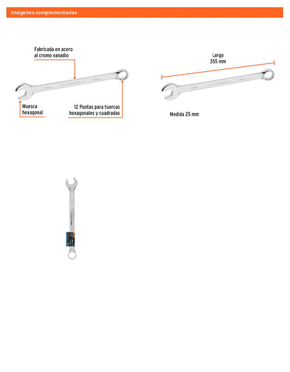 Llave combinada extralarga 25 mm con muesca hexagonal
