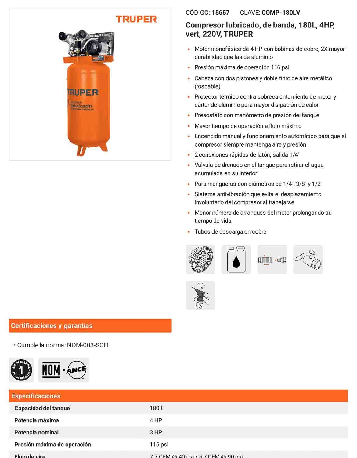 Compresor de banda 180 L 220V