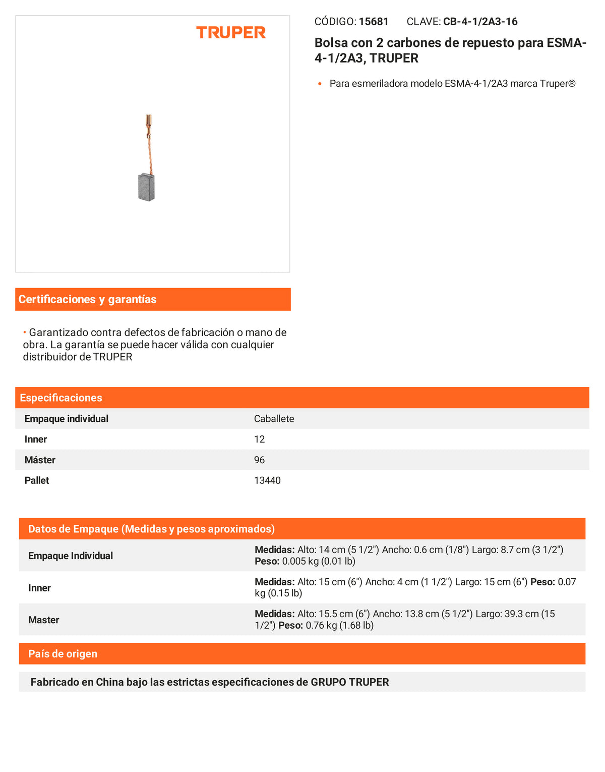 Ficha tecnica - 2 carbones para ESMA-4-1/2A3 - SKU 15681