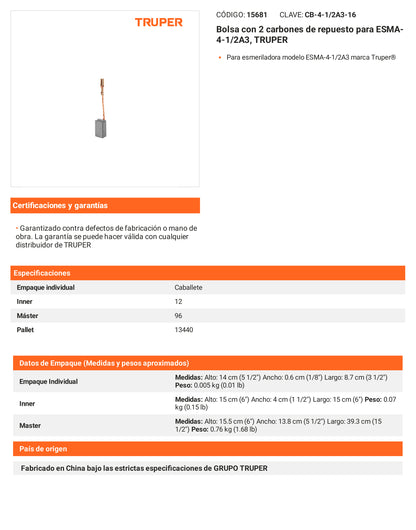 Ficha tecnica - 2 carbones para ESMA-4-1/2A3 - SKU 15681