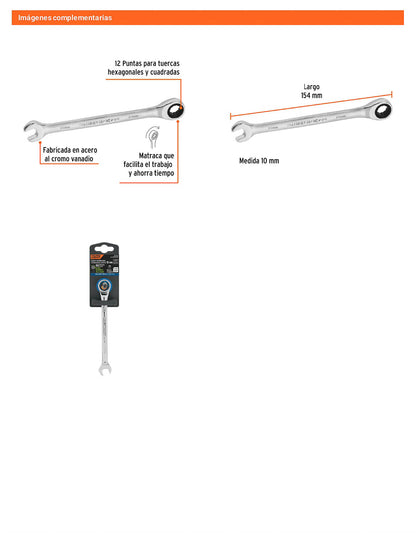 Llave combinada con matraca 10 mm