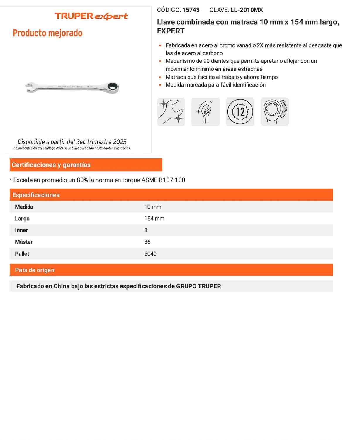 Llave combinada con matraca 10 mm