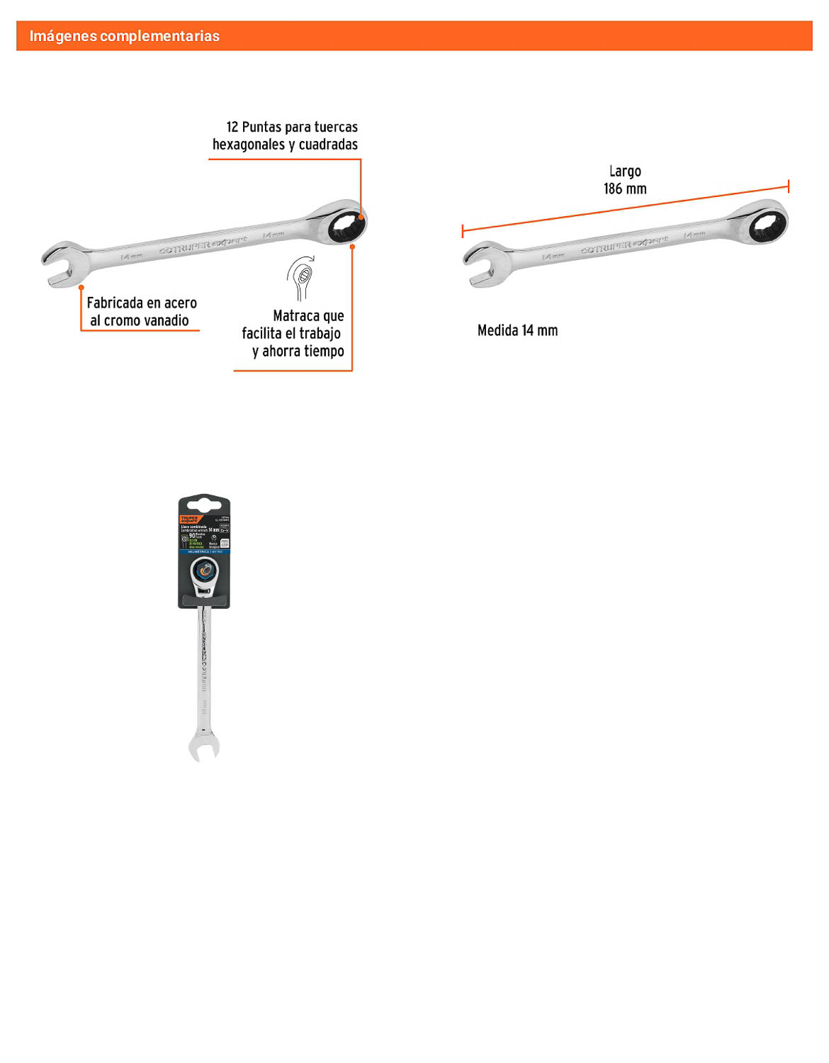 Llave combinada con matraca 14 mm