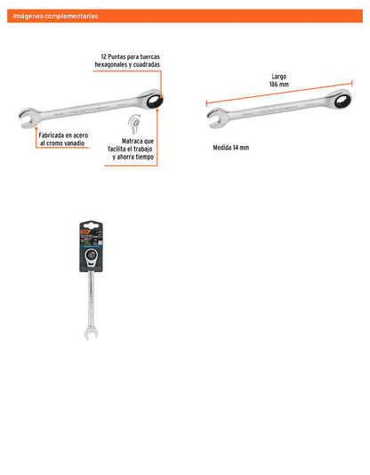 Llave combinada con matraca 14 mm