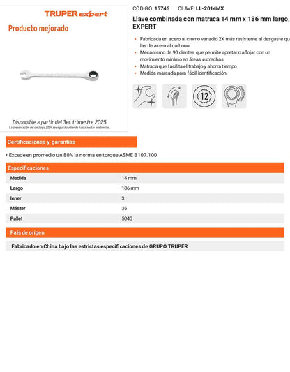 Llave combinada con matraca 14 mm