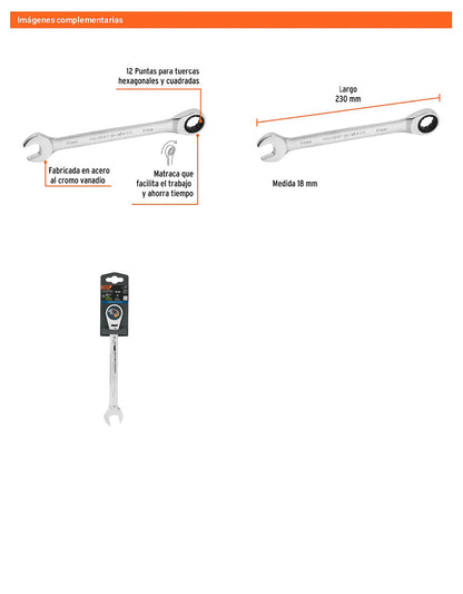 Llave combinada con matraca 18 mm